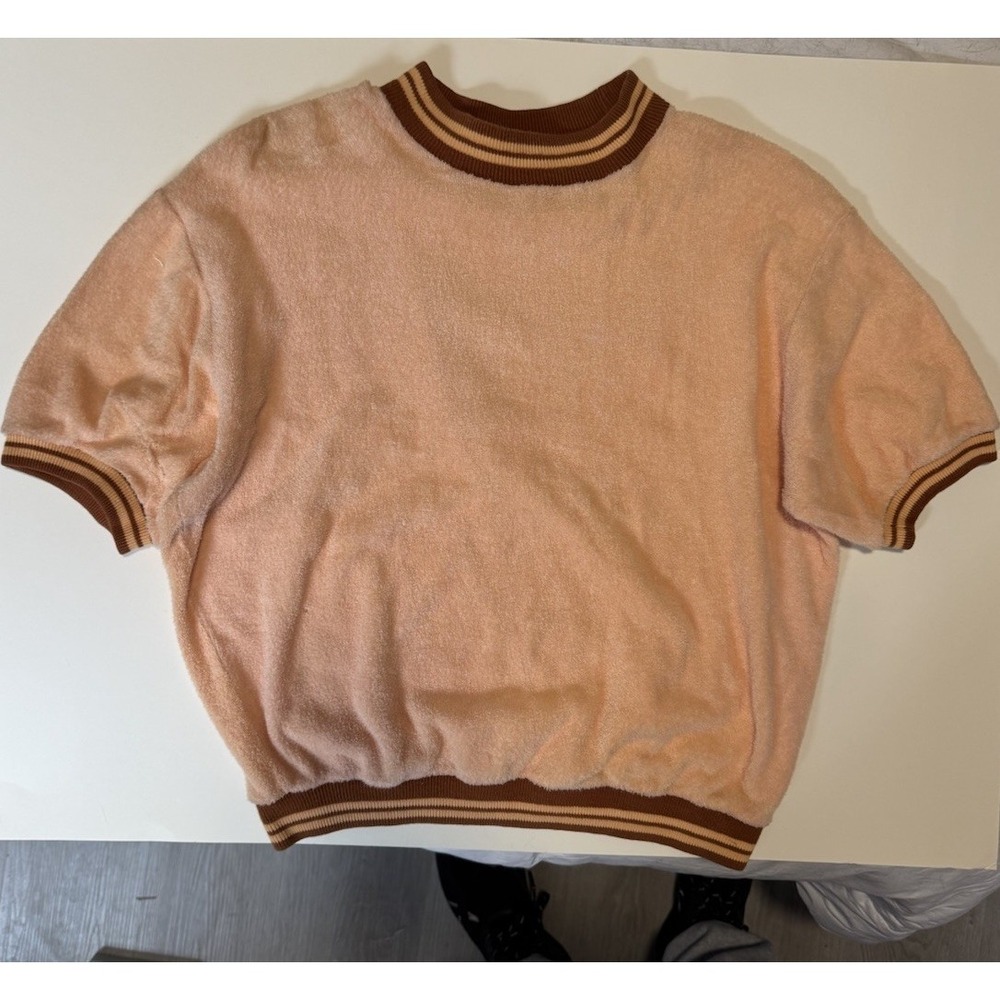 Vintage Towncraft Knit Short Sleeve Combed Cotton Terry Towel Small 36-38 Crop